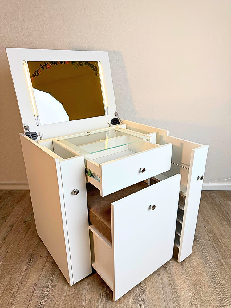 BrandBox Beauty - Dein mobiler Schminktisch mit gepolstertem Sitzhocker